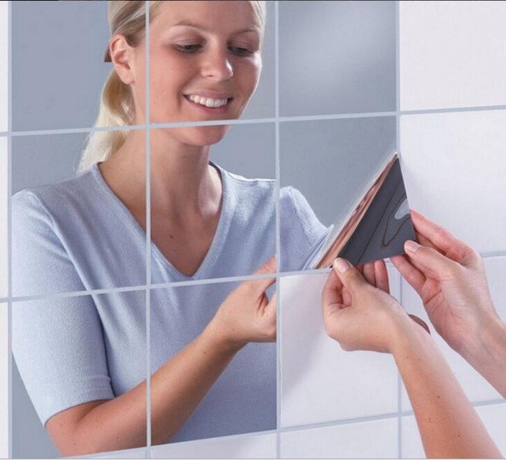 Yapiskanli Dekoratif Folyo Ayna Kare ( 9 Adet ) Makyaj Aynasi