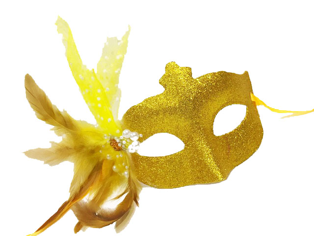 Sim Islemeli Inci Boncuk Detayli Tuylu Balo Maskesi Altin Renk 13x18 cm