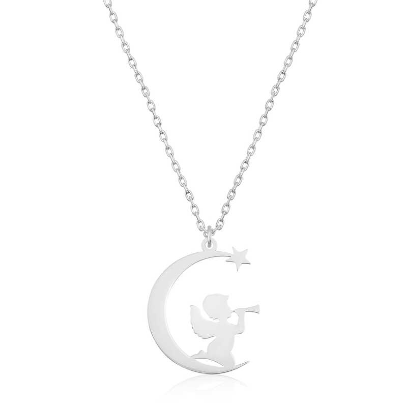 925 Ayar Gumus Ayda Oturan Melek Kadin Gumus Kolye