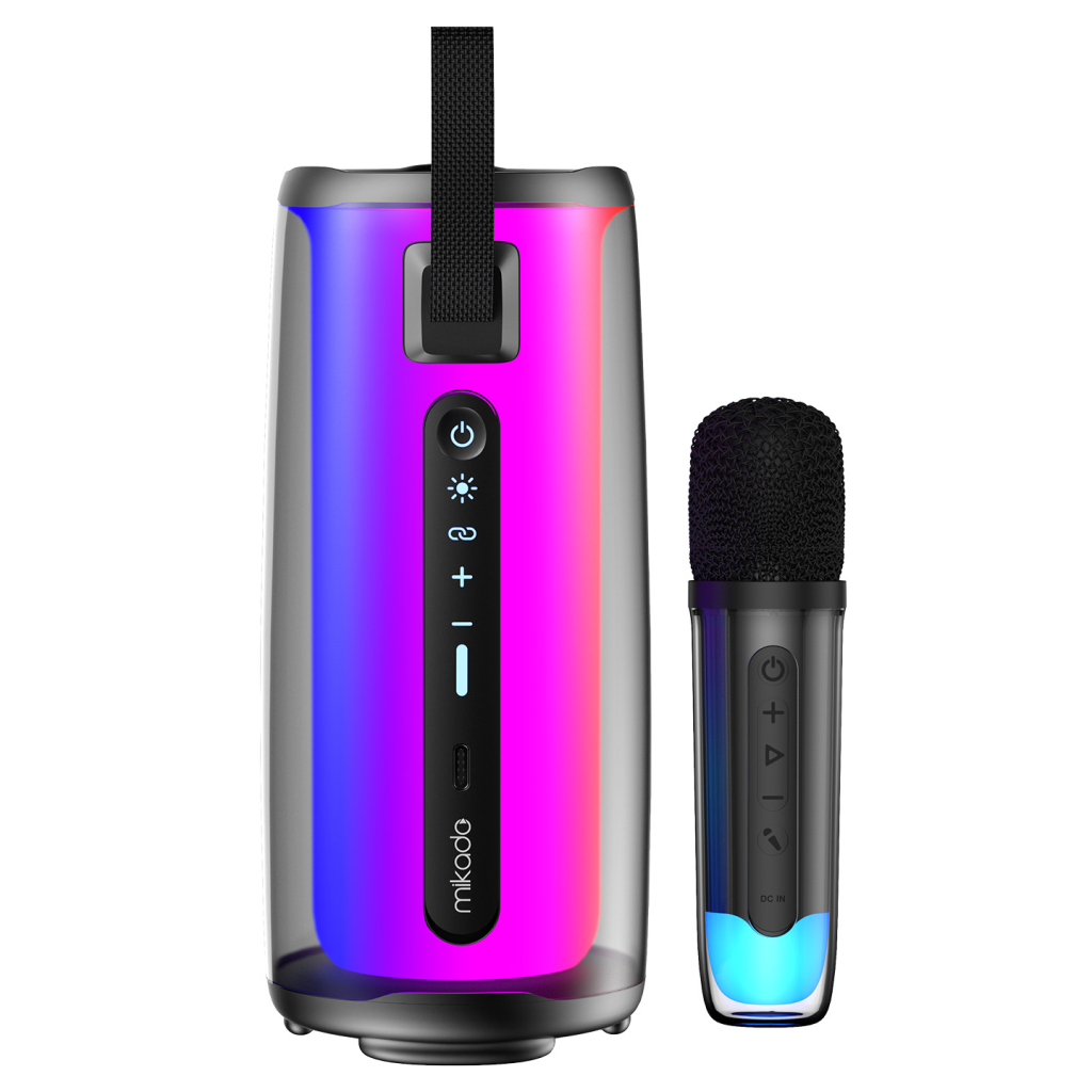 MIKADO MD-17BT CAPELLA, 10W, Tasinabilir, USB/AUX/BT/TF, RGB Isikli, Transparan, 1800mAh, Mikrofon, Karaoke, Bluetooth Speaker,