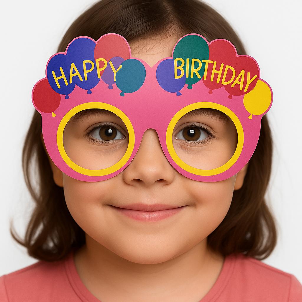 Balon Desenli Karton Dogum Gunu Gozlukleri 6 Adet Pembe Renk