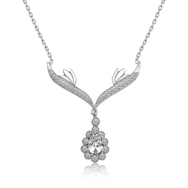 Gumus Beyaz Tasli Madalyon  Bayan Kolye