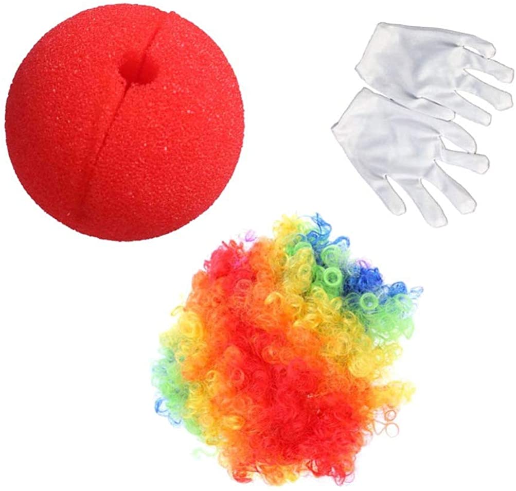 Parti Aksesuar Palyaco Peruk Beyaz Eldiven Kirmizi Sunger Burun Palyaco Seti