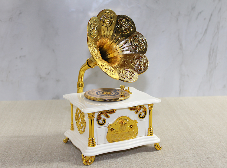 Gramafon Muzik Kutusu Beyaz