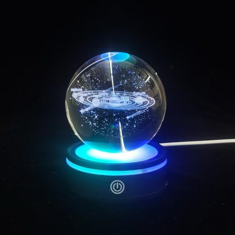 Gezegenler Tasarimli Renk Degistiren Donen Cam Kure