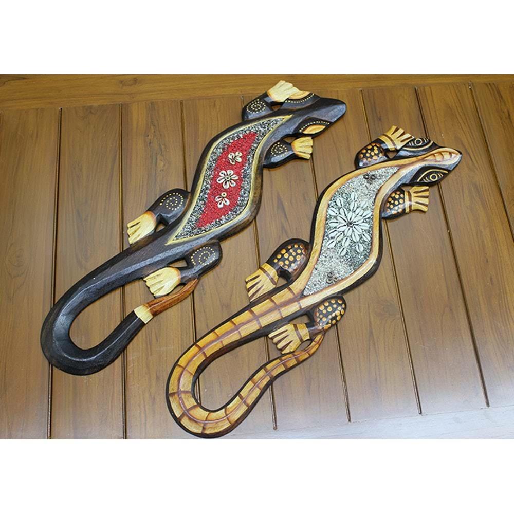 Ahsap Duvara Asmali Kertenkele Figuru