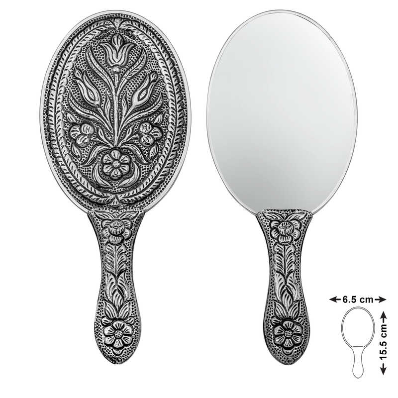 925 Ayar Gumus Lale Motifli El Aynasi