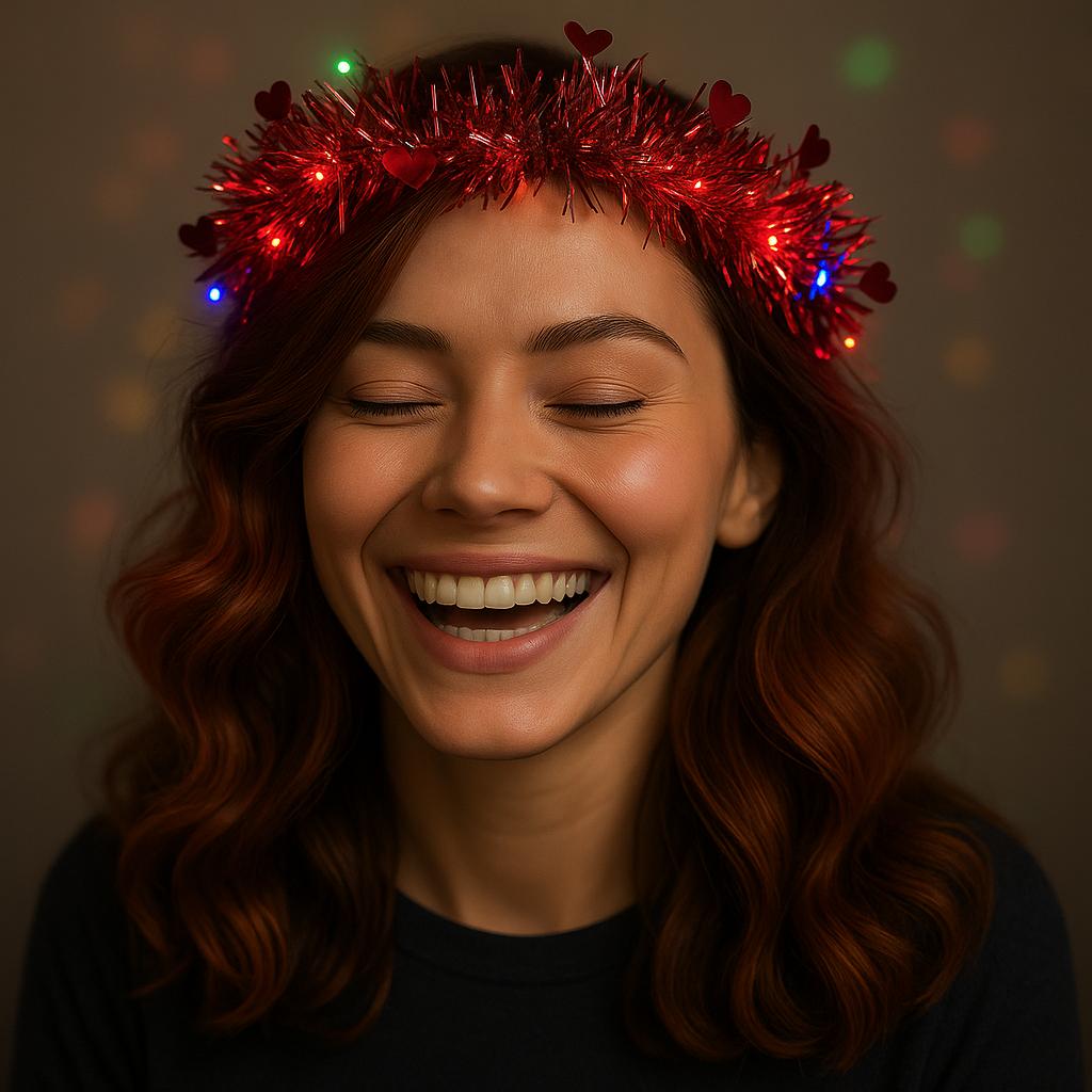 Kalp Puskullu Gece Pariltisi 3 Modlu LED Isikli Tac Kirmizi Renk