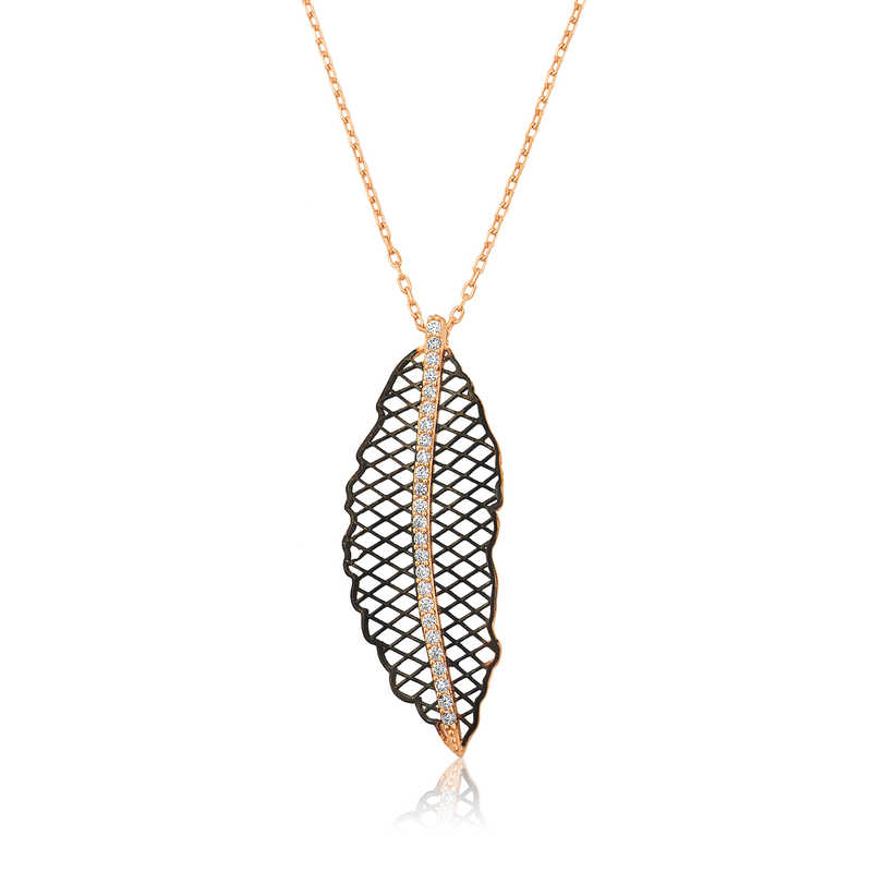 925 Ayar Gumus Yaprak Kadin Gumus Kolye