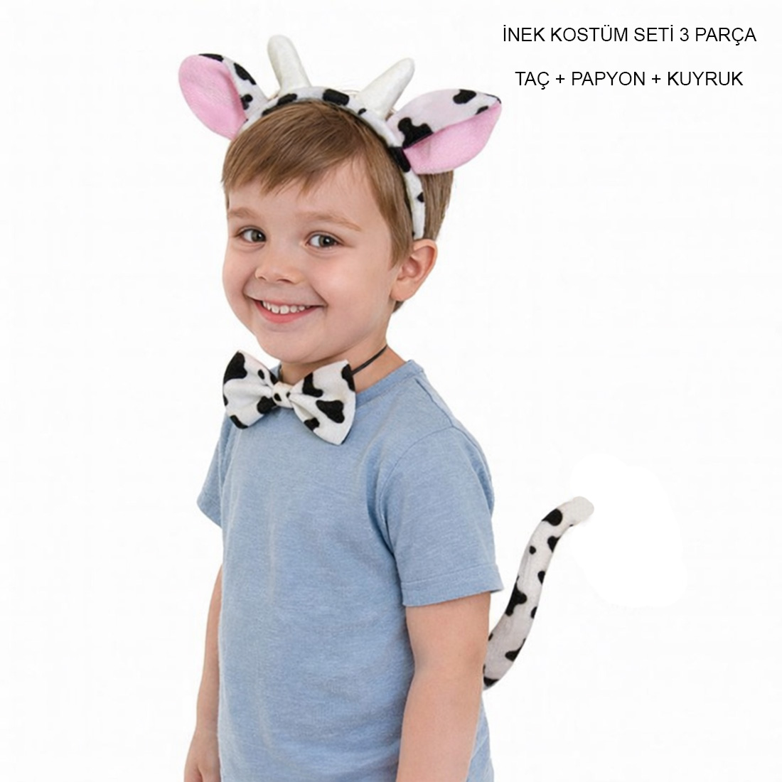 Inek Kostum Aksesuar Seti 3 lu - Tac Papyon Kuyruk
