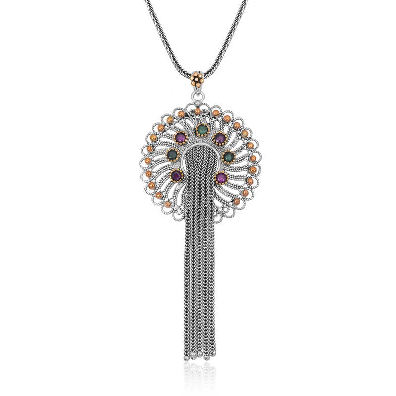 925 Ayar Gumus Renkli Tasli Kadin Gumus Kolye