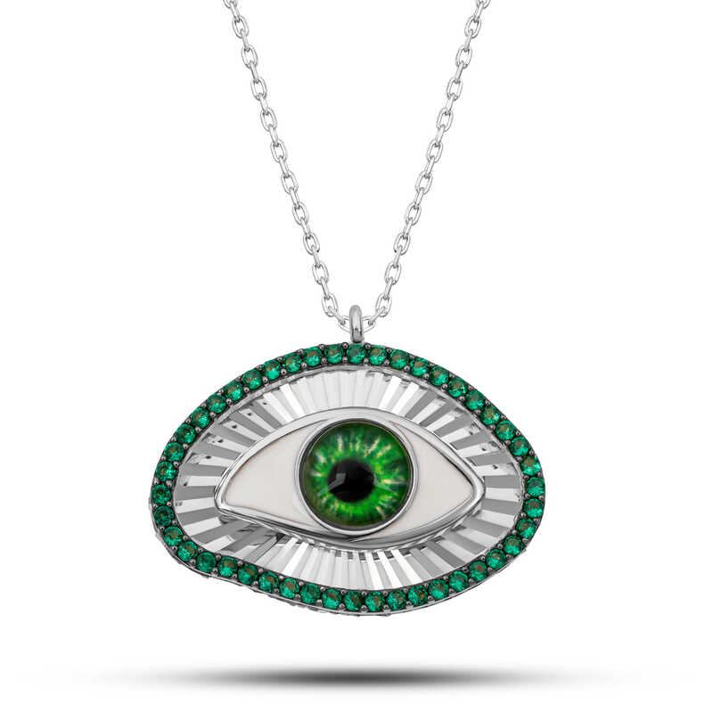 Gumus Zumrut Goz Koruyucu Kadin Kolye