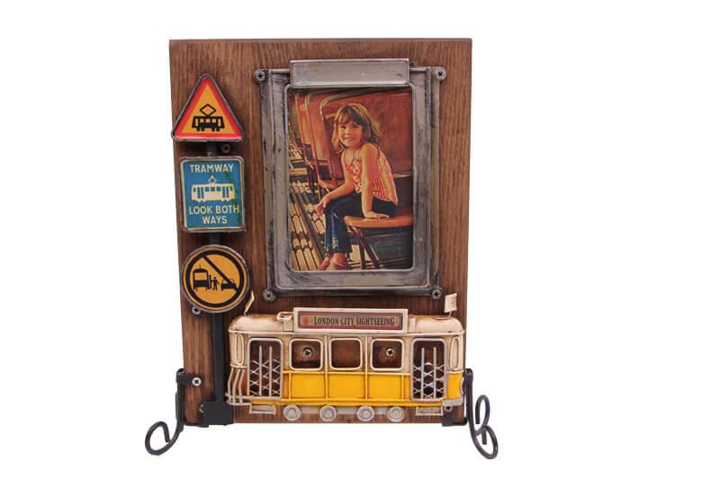 Dekoratif Metal Cerceve Tramvay Dekorlu Vintage Hediyelik