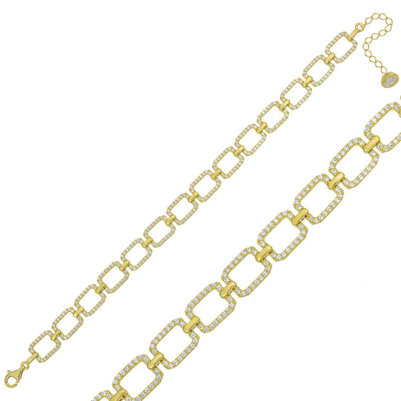 925 Ayar Gumus Gold Kare Tasli Bileklik