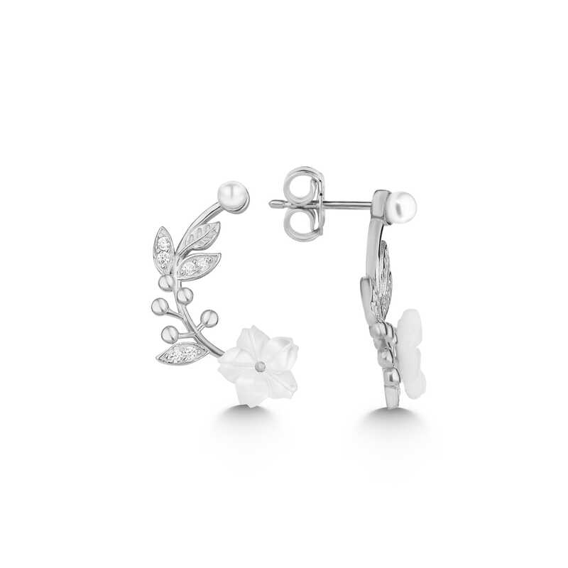 925 Ayar Gumus Sedef Cicek Civili Kadin Kupe