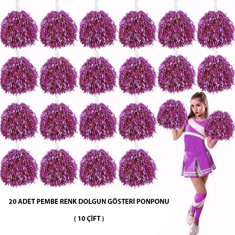 10 Cift ( 20 Adet ) Pembe Renk 23 Nisan 19 Mayis 29 Ekim Okul Gosteri Ponponlari