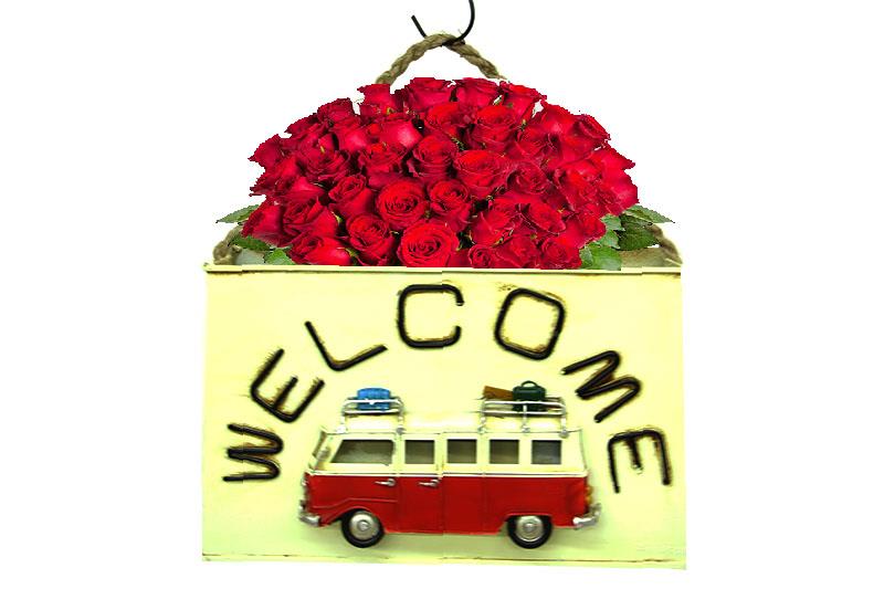 Dekoratif Metal Saksi Vintag Minibus Temali Hediyelik