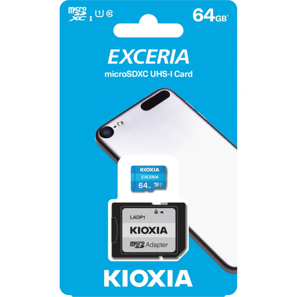 KIOXIA 64GB Exceria, LMEX1L064GG2, UHS-1, CL10, 100Mb/s, MicroSD Kart Bellek (SD Adaptorlu)