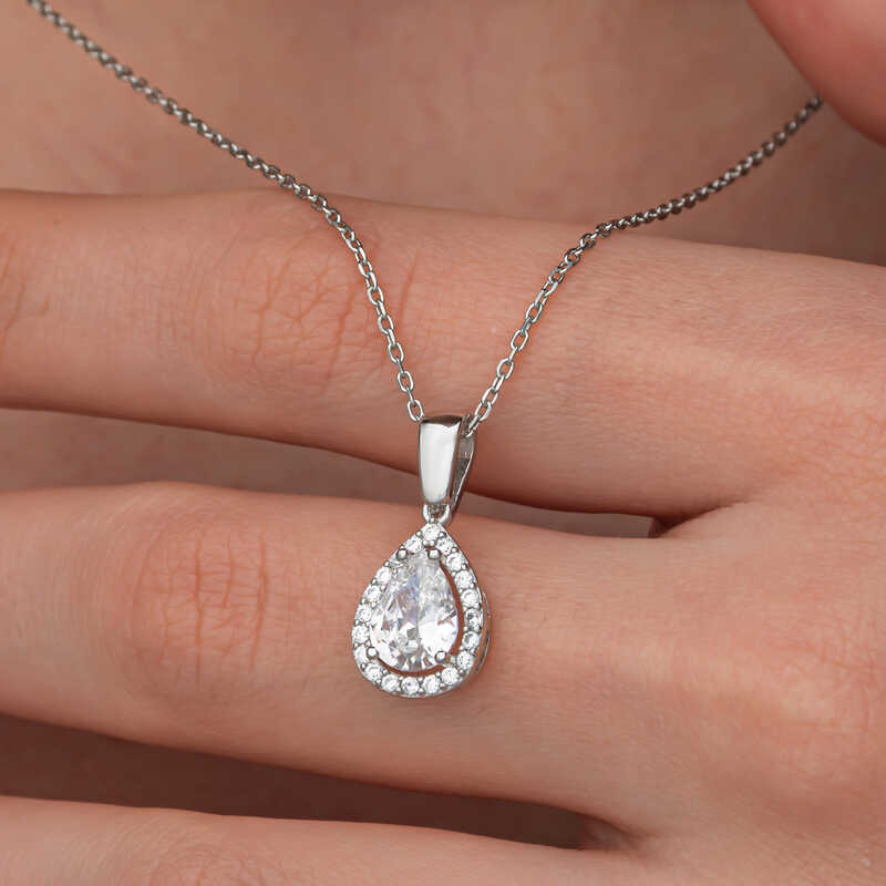 Gumus Damla Beyaz Zirkon Tasli Kadin Kolye