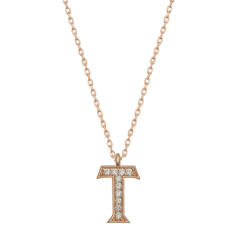 925 Ayar Gumus Rose T Harfi Kadin Gumus Kolye