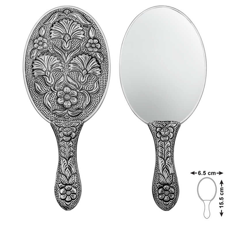 925 Ayar Gumus Karanfil Motifli El Aynasi