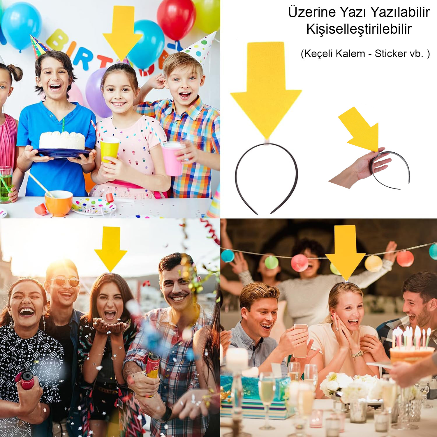 Kisisellestirilebilir Ok Tac – Uzerine Yazi Yazilabilen Parti Taci Sari Renk