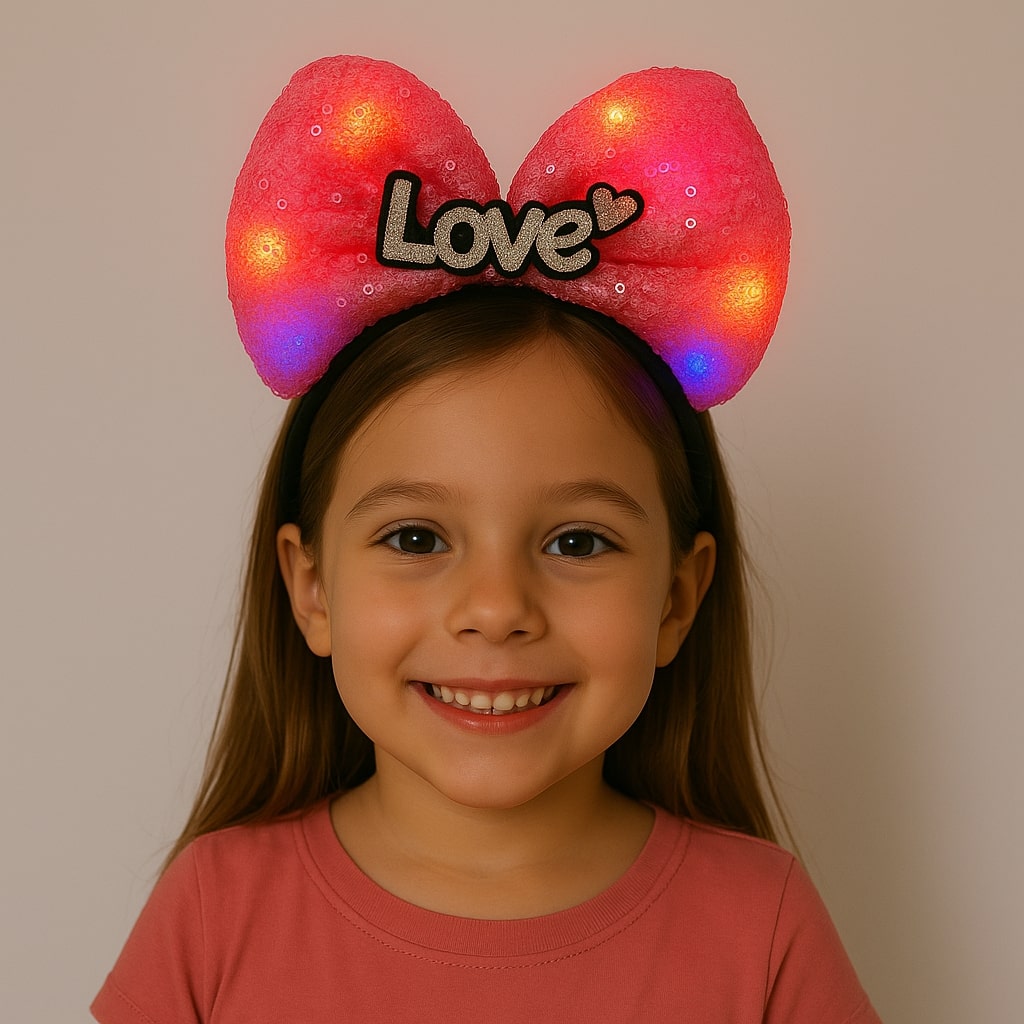 LED Isikli Love Yazili Fusya Fiyonk Tac – Kiz Cocuk Parti Taci