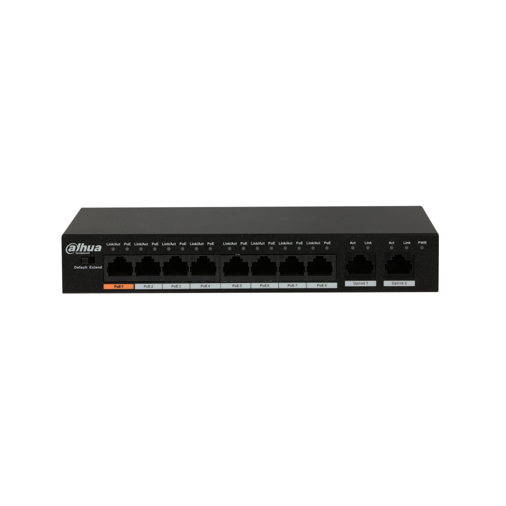 DAHUA PFS3010-8ET-96, 8 Port, MegaBit, PoE 96W, 2 Port GigaBit Uplink, Yonetilemez, Masaustu Switch