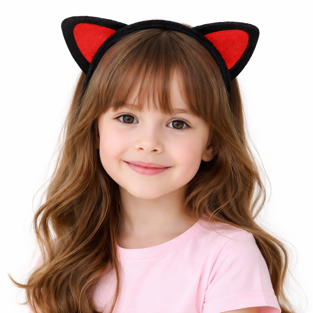 Pelus Kedi Kulak Tac Kirmizi Siyah