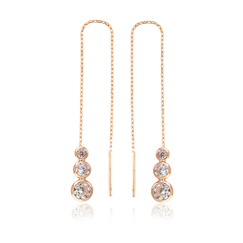 925 Ayar Gumus Beyaz Tasli Zincirli Kupe