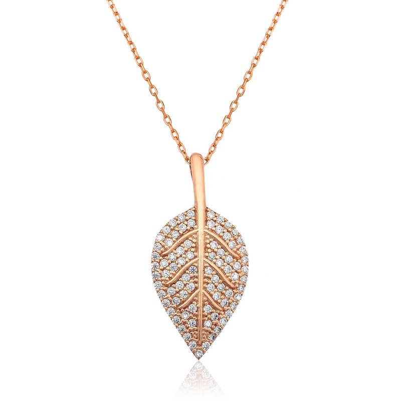 925 Ayar Gumus Yaprak Kadin Gumus Kolye