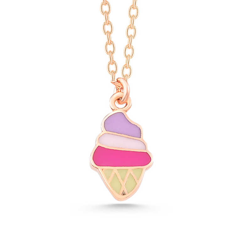 925 Ayar Gumus Rose Renkli Dondurma Kadin kolye