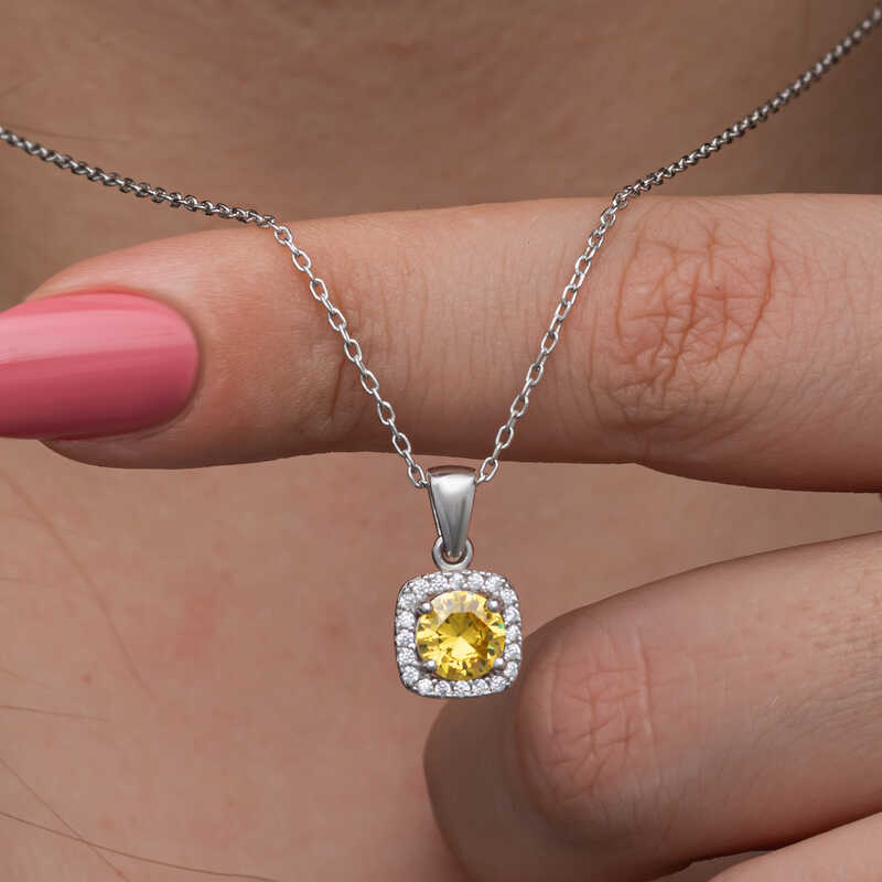 925 Ayar Gumus Sari Baget Tasli Kadin Kolye