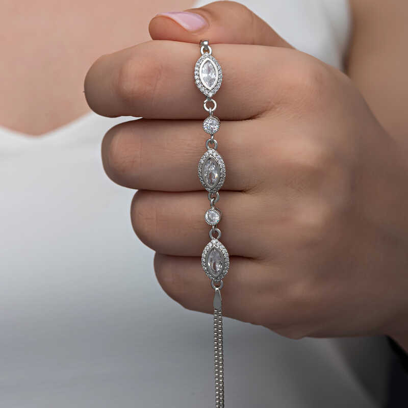 925 Ayar Gumus Mekik Zirkon Tasli Kadin Bileklik