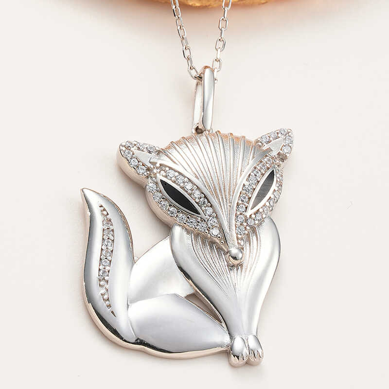 925 Ayar Gumus Tilki Kadin Kolye