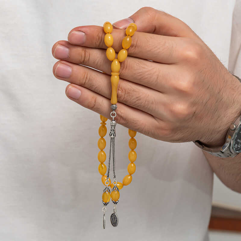 Gumus Puskullu Sikma Kehribar Tesbih